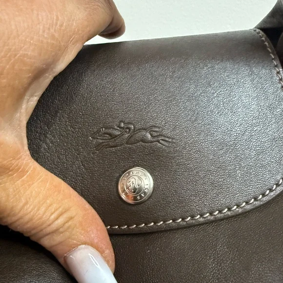 Longchamp Modele Depose Dark Brown Leather tote/shoulder Bag silver hardware - Picture 4 of 16